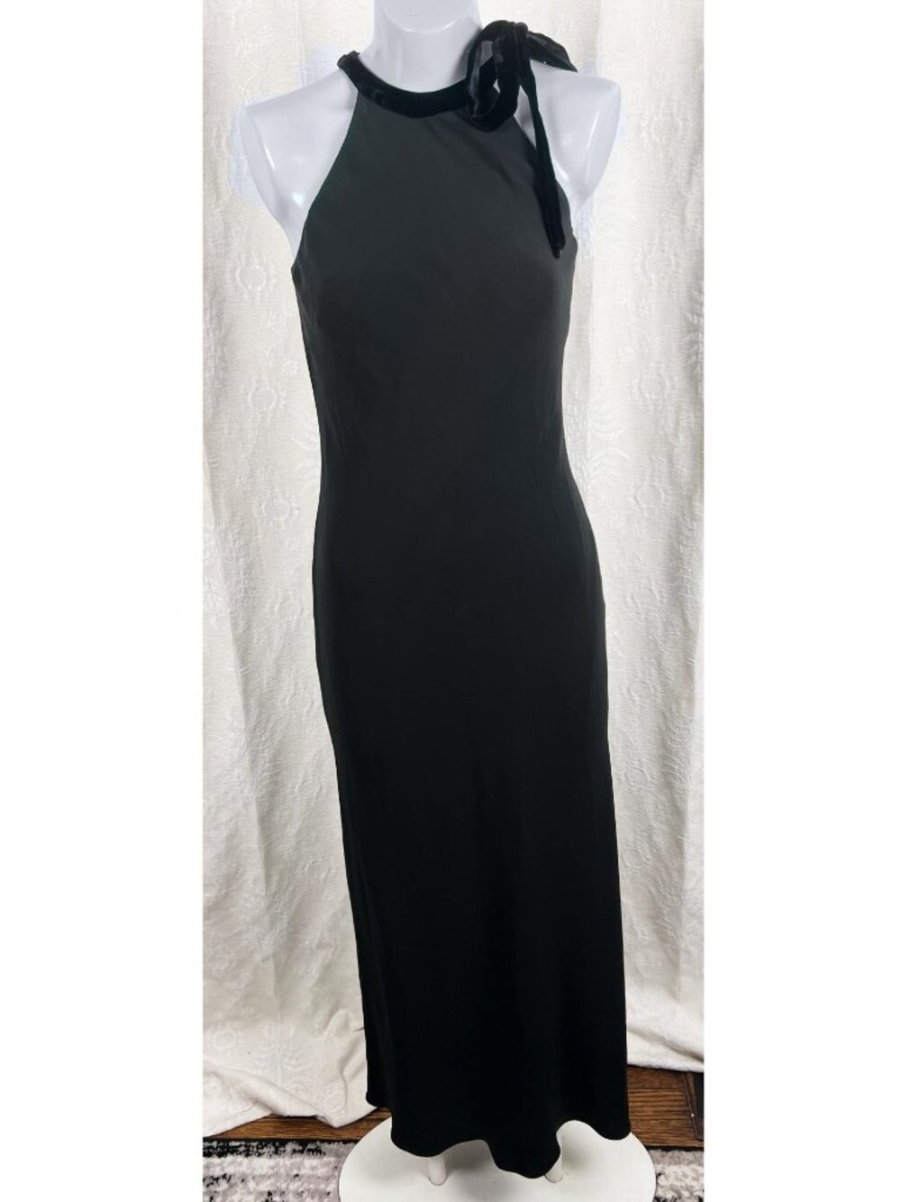 Lauren Ralph Lauren vintage evening gown maxi dress velvet bow halter black 4